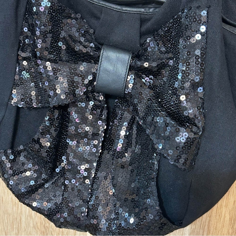 Olsenboye Black Shoulder Bag Y2K Sparkly Hobo Sequins Two Handle Canvas Tote - Picture 2 of 11